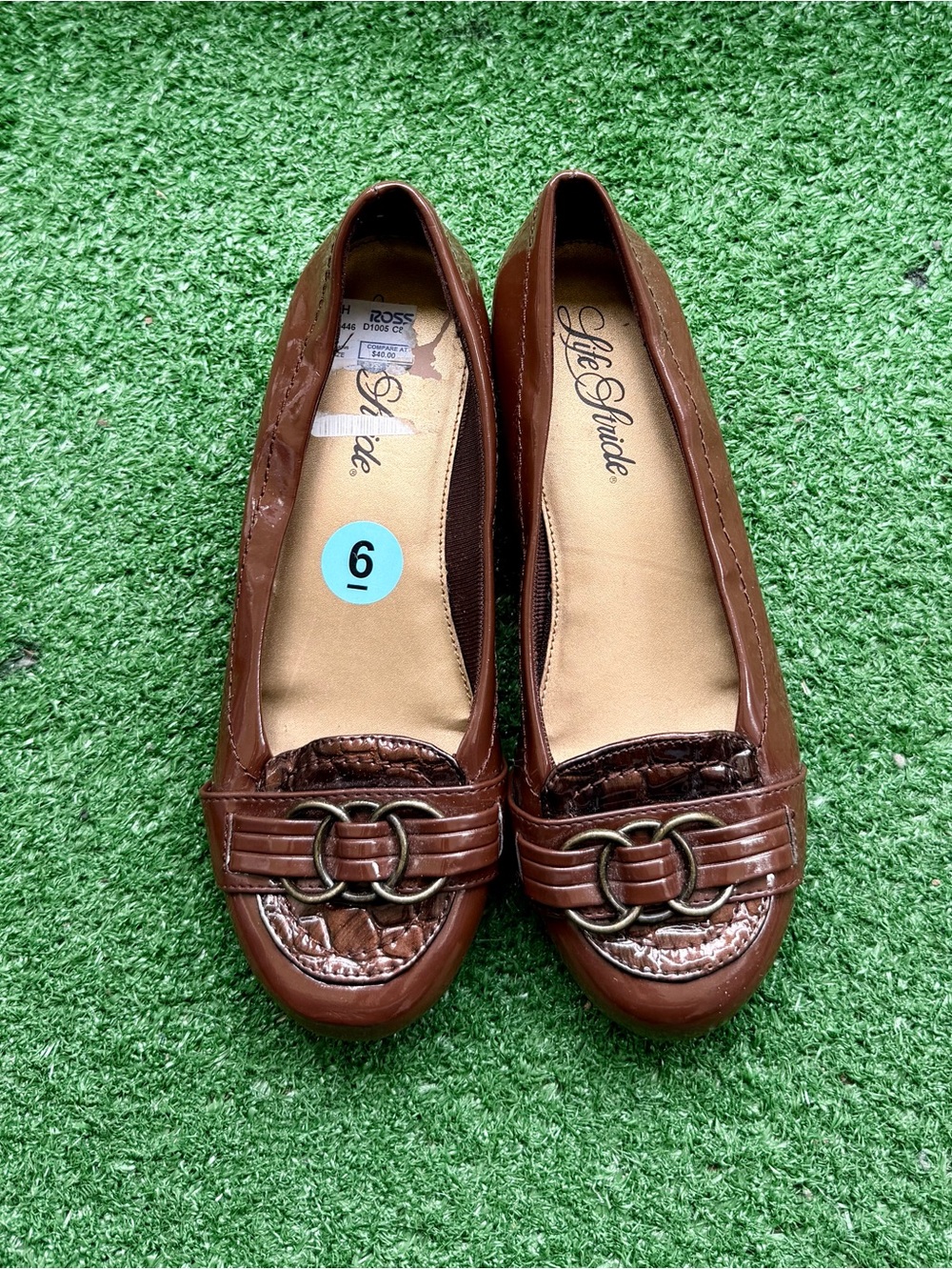 LifeStride Brown Patent Croc Trim Wedges Women's US 6 Slip On Comfort Heels